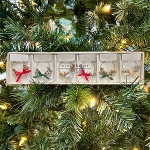 Set of 6 Vintage Pier One Christmas Bell & Bow Wine Charms